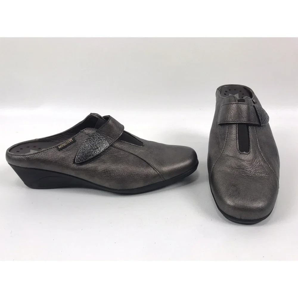 MEPHISTO Metallic Leather Slip‎ On Air Jet Walking Wedge Slides Shoes Womens 8.5